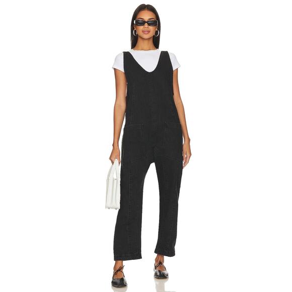 Free People x We The Free Women's Small Black High Roller Denim Jumpsuit K32-22 - Picture 1 of 9